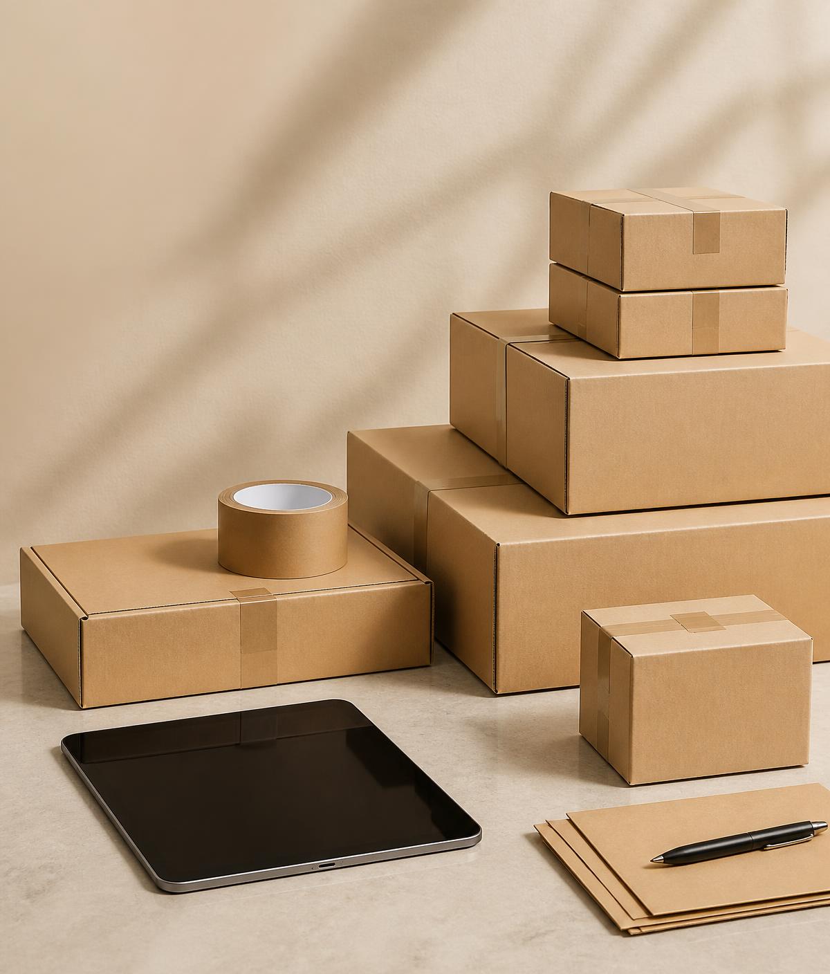 Colis et matériel logistique préparés pour expédition